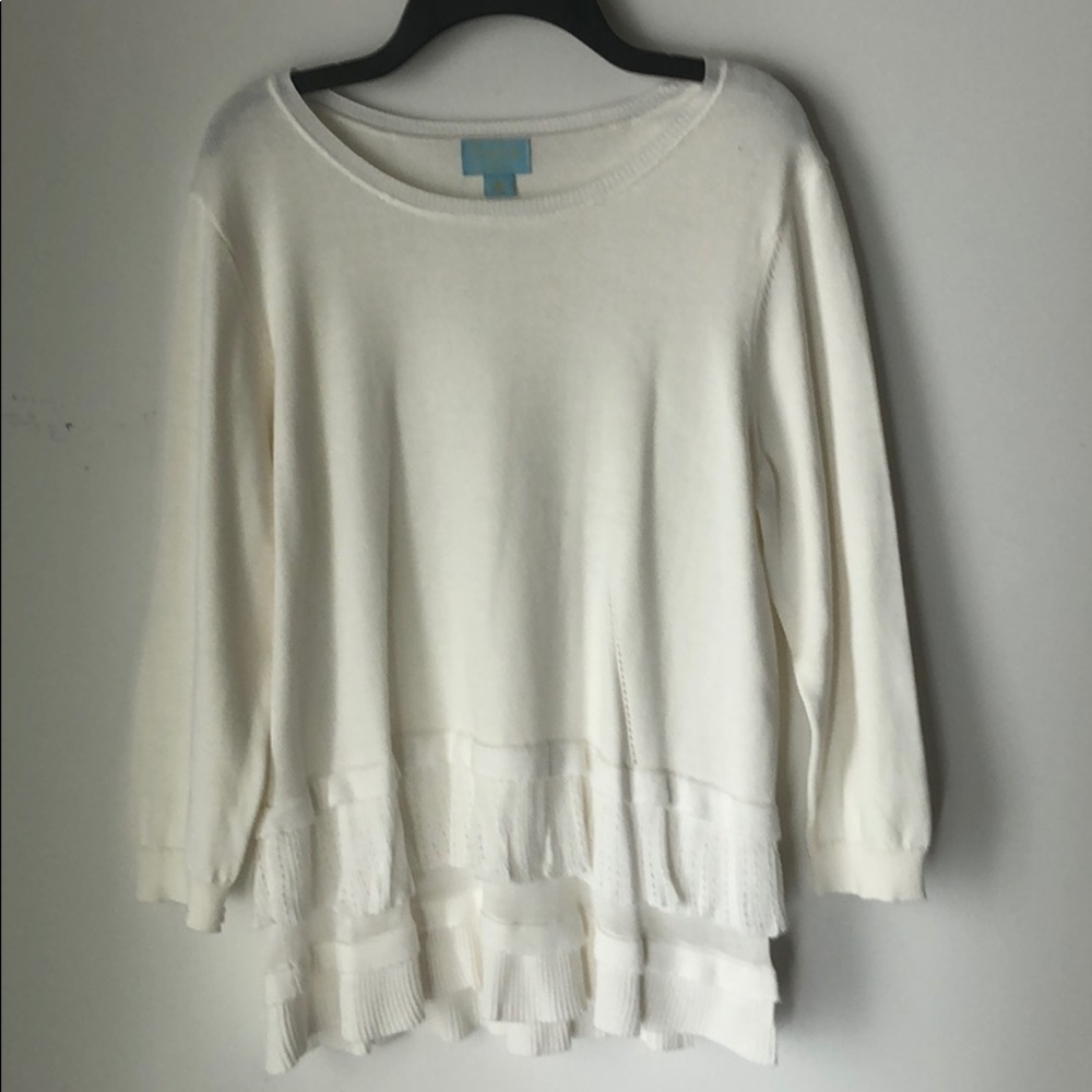 CeCe by Cynthia Steffe White Ruffled Top